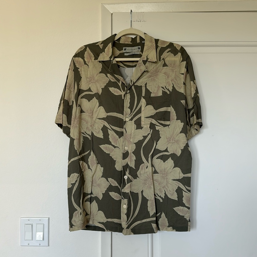 All Saints Relaxed Fit Green Floral Shirt Size Small